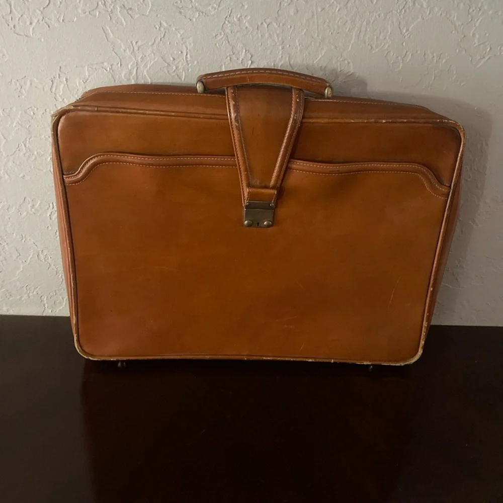 Vintage Brown Leather Suitcase Madmen Briefcase Travel Luggage Retro Midcentury